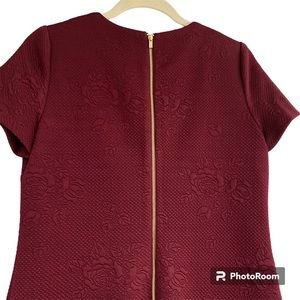 Raised Print Calvin Kline Maroon Short Sleeve Dress | Size 8